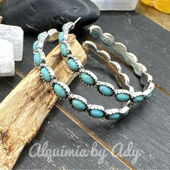 Turquoise big hoops  earrings/protection and peace crystals - Picture 1 of 5